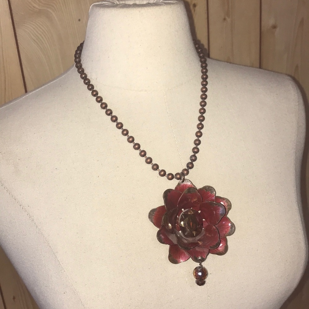 LAST CALL NWT copper red crystal flower BOUTIQUE choker necklace boho NFR rodeo